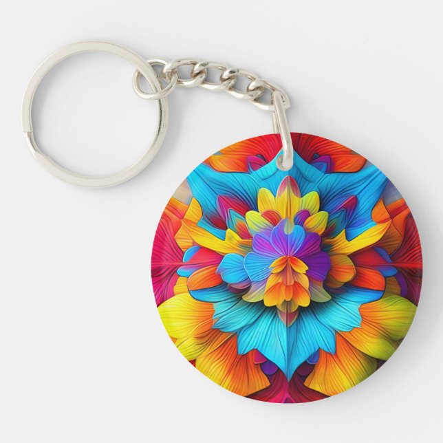 Colourful Floral Mandala Design  Key Ring (Front)
