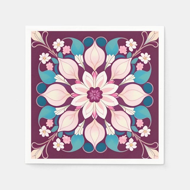 Colourful Floral Mandala Design Napkin (Front)