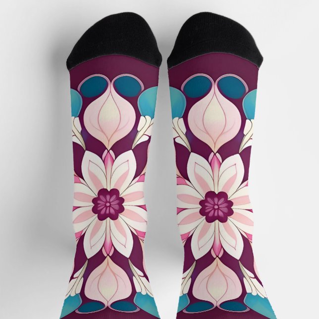 Colourful Floral Mandala Design Socks (Top)