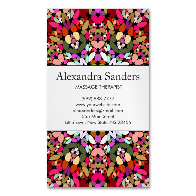 Colourful Floral Mandala Magnetic Business Card (Front Vertical)