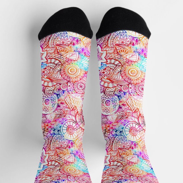Colourful Floral Mandala Pattern Socks (Top)