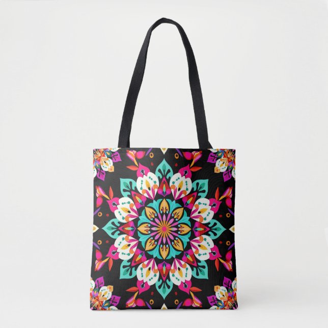 Colourful Floral Mandala Pattern Tote Bag (Front)