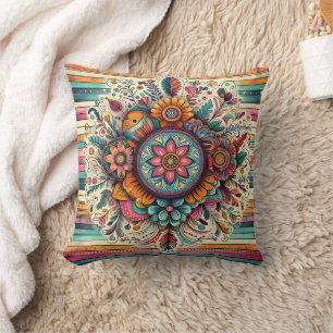 Colourful floral mandala with intricate patterns cushion