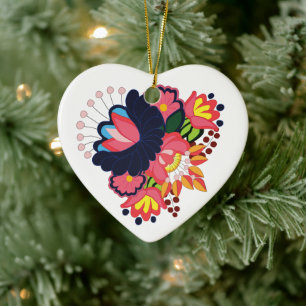 Colourful Floral Matyo Digital Folk Embroidery Ceramic Tree Decoration