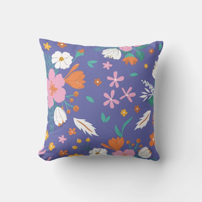 Colourful Floral Meadow Pattern Cushion (Front)