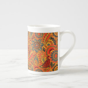 Colourful Floral Mehndi Paisley Bootar Folk Patter Bone China Mug