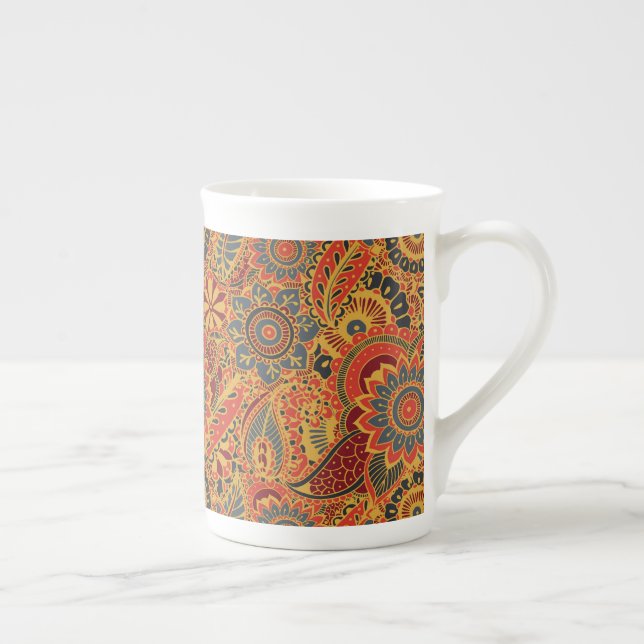 Colourful Floral Mehndi Paisley Bootar Folk Patter Bone China Mug (Right)