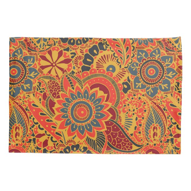 Colourful Floral Mehndi Paisley Bootar Folk Patter Pillowcase (Back)