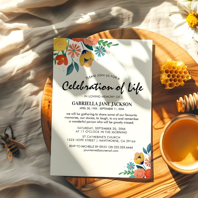 Colourful Floral Memorial | Celebration of Life Invitation (Creator Uploaded)