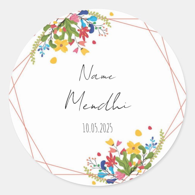Colourful floral Mendhi  favour stickers  (Front)
