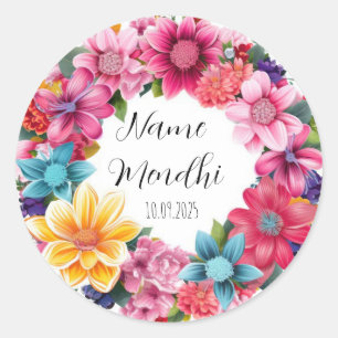 Colourful floral Mendhi favour stickers