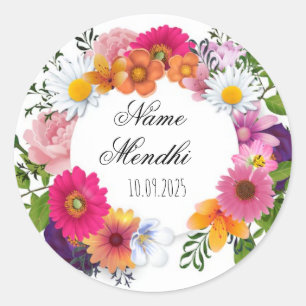 Colourful floral Mendhi favour stickers. Classic Round Sticker