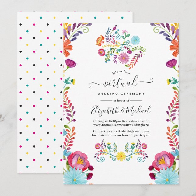 Colourful Floral Mexican Fiesta Virtual Wedding Invitation (Front/Back)