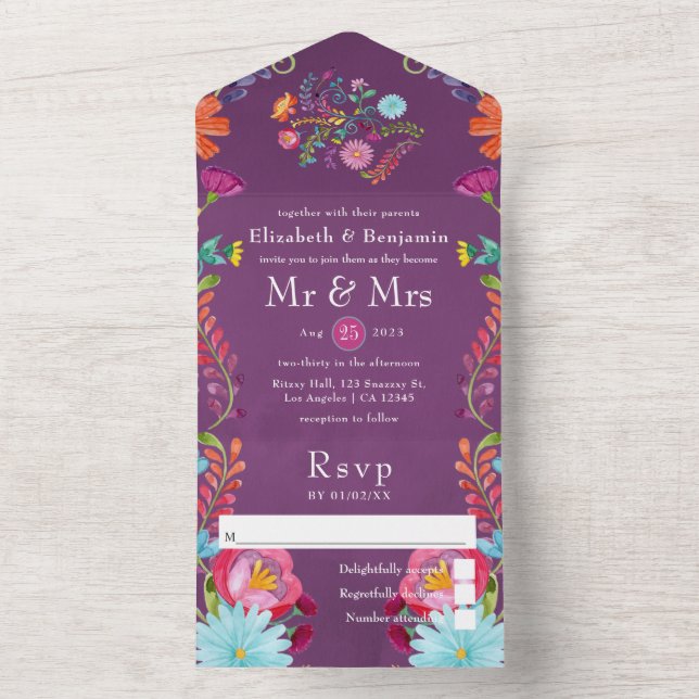 Colourful Floral Mexican Fiesta Wedding All In One All In One Invitation (Inside)