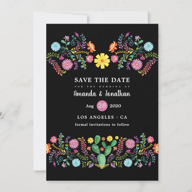Colourful Floral Mexican Fiesta Wedding Save The Date (Front)