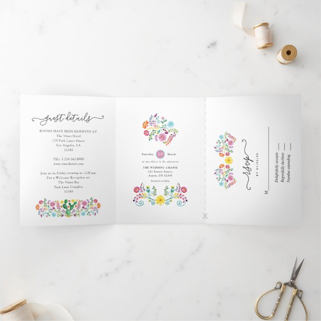 Colourful Floral Mexican Fiesta Wedding Tri-Fold I (Inside)