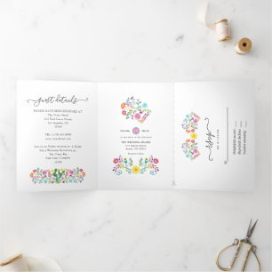 Colourful Floral Mexican Fiesta Wedding Tri-Fold I Invitation