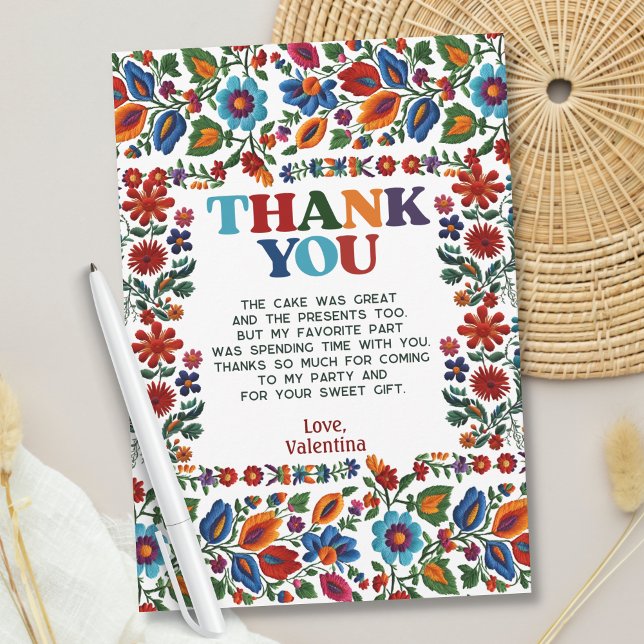 Colourful Floral Mexican Folk Art Embroidery Fiest Thank You Card (Creator Uploaded)