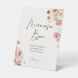 Colourful Floral Mimosa Bar Bridal Shower Pedestal Sign