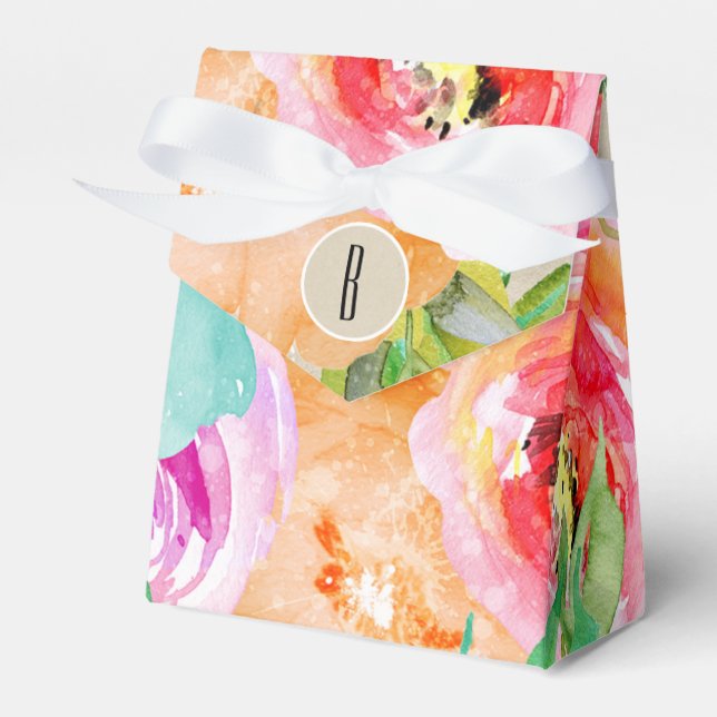 Colourful Floral Modern Rustic Botanical Kraft Favour Box (Front Side)
