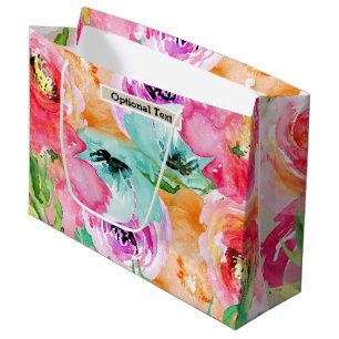 Colourful Floral Modern Rustic Botanical Kraft Large Gift Bag