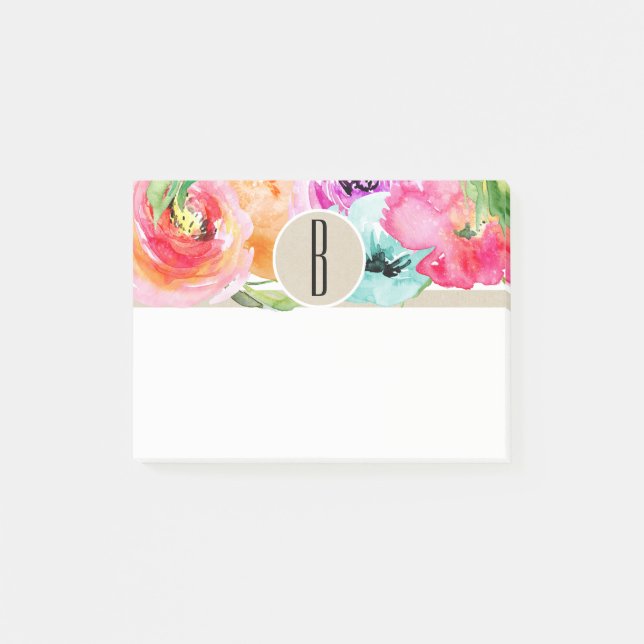 Colourful Floral Modern Rustic Botanical Kraft Post-it Notes (Front)