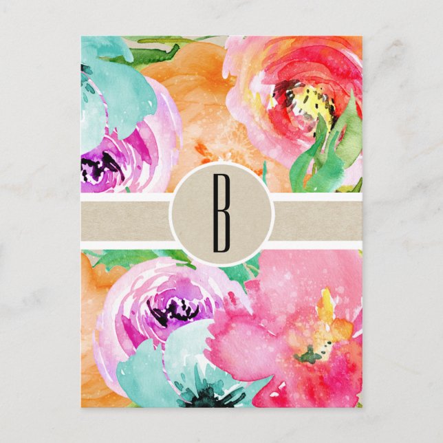 Colourful Floral Modern Rustic Botanical Kraft Postcard (Front)