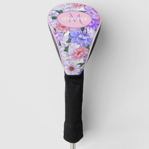Colourful Floral Monogram Personalised Name Golf Head Cover