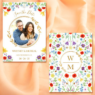 Colourful Floral Monogram Photo White Save the Dat