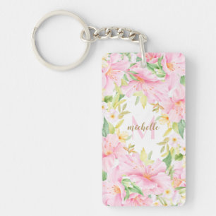 Colourful Floral Monogram Watercolor Botanical Pin Key Ring