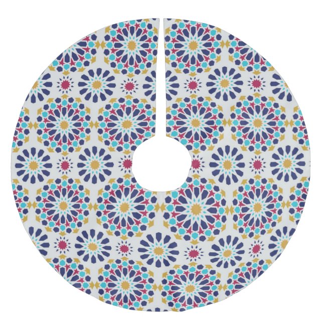 Colourful Floral Moroccan Tile Mosaic Christmas Brushed Polyester Tree Skirt (Front)