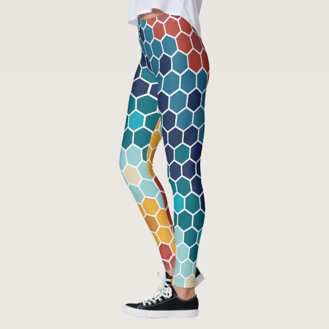 Colourful Floral Mosaic Hexagon Pattern Leggings (Left)