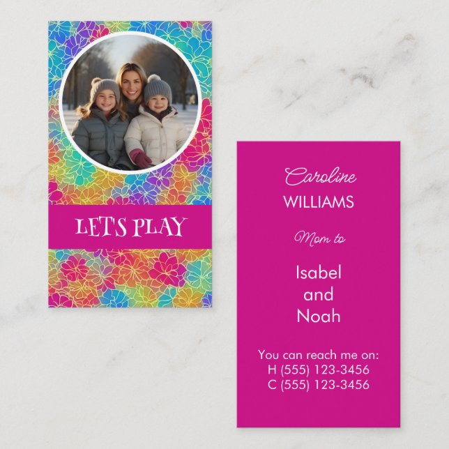 Colourful floral Mum to photo pink Let's play Calling Card (Front/Back)