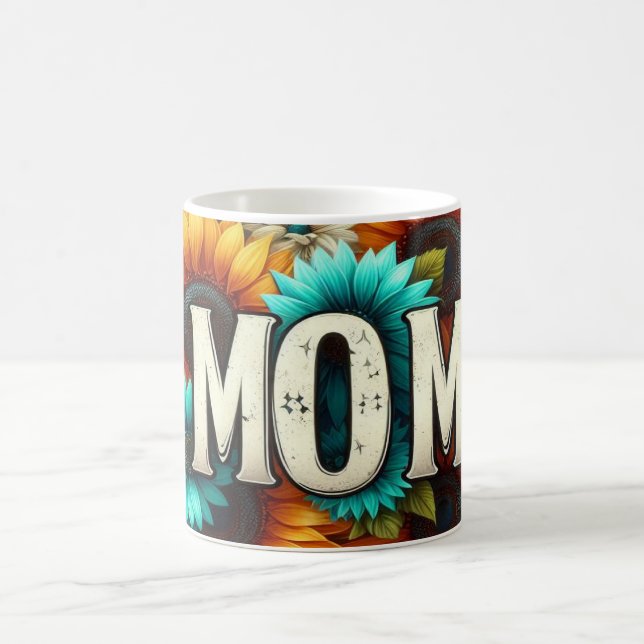 Colourful Floral Mum With Sunflowers and Leopard  Coffee Mug (Center)