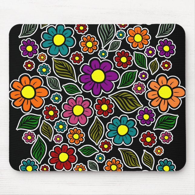 Colourful Floral Nature Pattern Mouse Mat (Front)