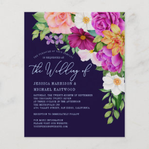 Colourful Floral Navy Blue Wedding Invitation Flye Flyer