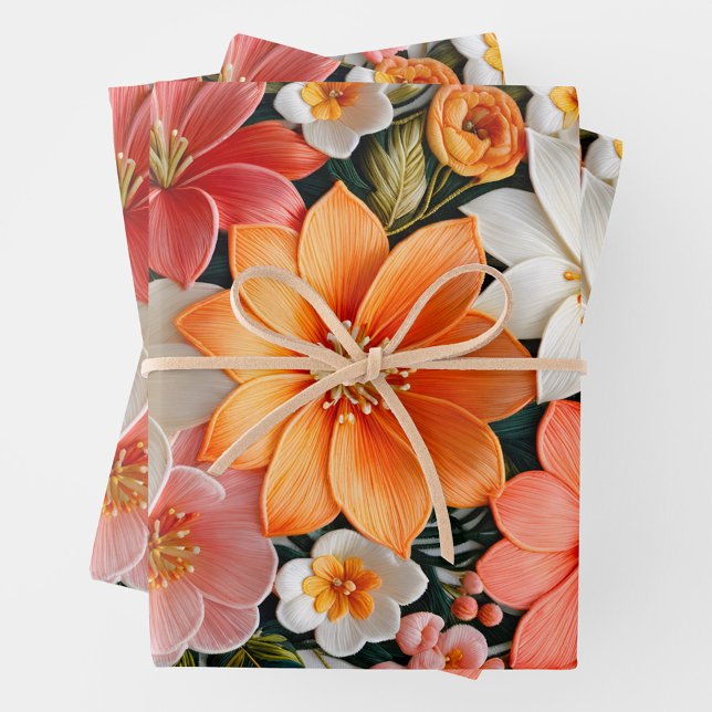 Colourful Floral Needlepoint Wrapping Paper Sheets (Creator Uploaded)