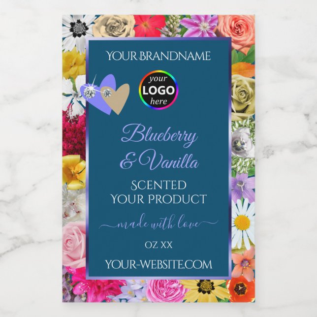 Colourful Floral Ocean Blue Product Labels Add Log (Single Label)