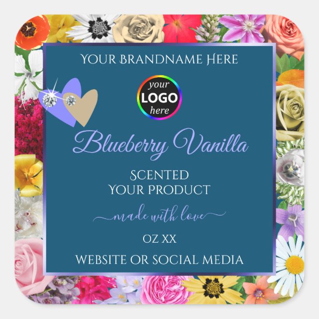Colourful Floral Ocean Blue Product Labels Add Log (Front)