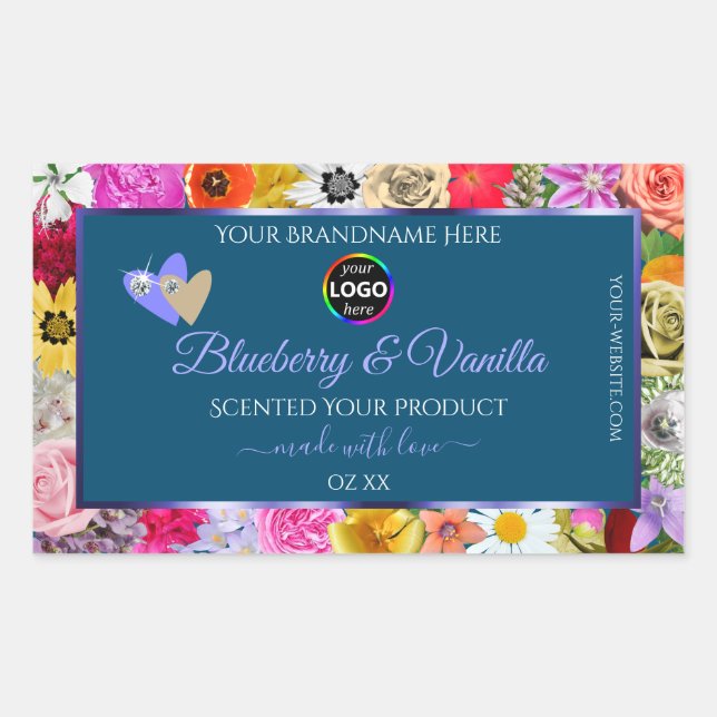 Colourful Floral Ocean Blue Product Labels Add Log (Front)