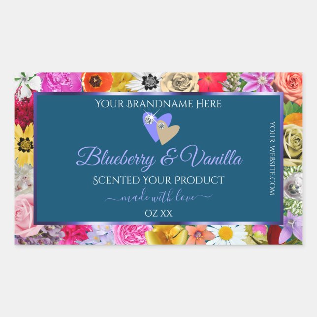 Colourful Floral Ocean Blue Product Labels Hearts (Front)