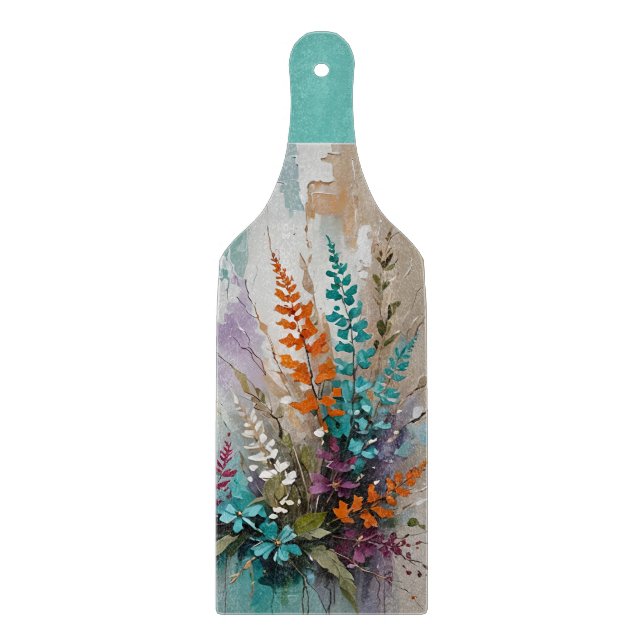 Colourful Floral on Blue Beige White Lavender Cutting Board (Front)