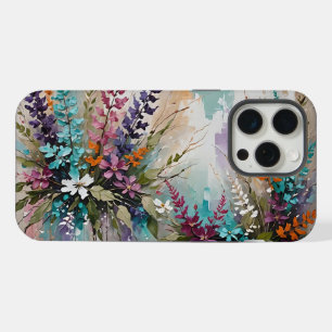 Colourful Floral on Blue Beige White Lavender iPhone 15 Pro Max Case
