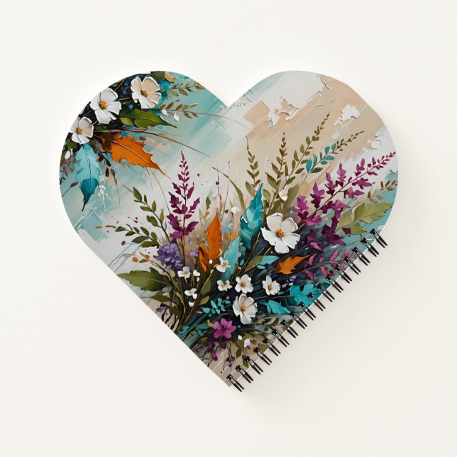 Colourful Floral on Teal Blue Beige *Personalise* Notebook (Back)