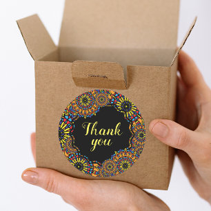 Colourful Floral Oriental Mandalas Thank You Classic Round Sticker