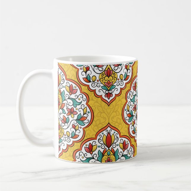 Colourful floral ornament seamless pattern coffee mug (Left)