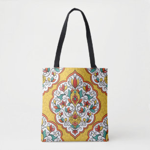 Colourful floral ornament seamless pattern tote bag