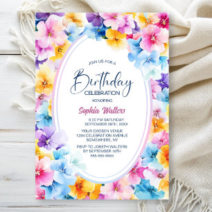 Colourful Floral Oval Birthday Party Invitation