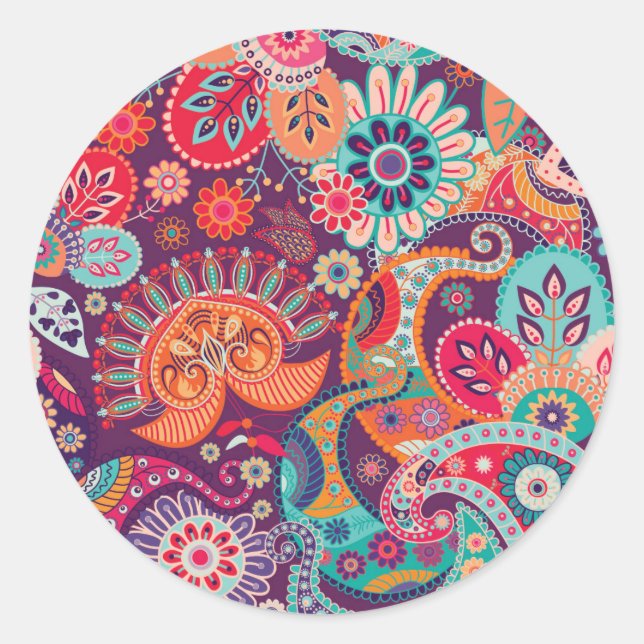 Colourful Floral Paisley  Classic Round Sticker (Front)