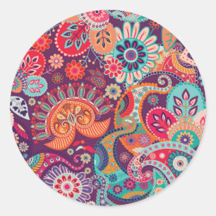 Colourful Floral Paisley  Classic Round Sticker